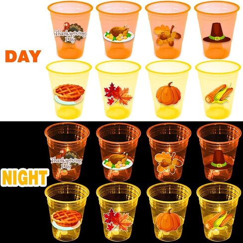 mishunyus 24 Pcs Glow Thanksgiving Cups for Thanksgiving Party Favors for Orange Yellow Cups, Fall Party & Thanksgiving Party Nighttime Event Decorations(16 oz) in Kuwait