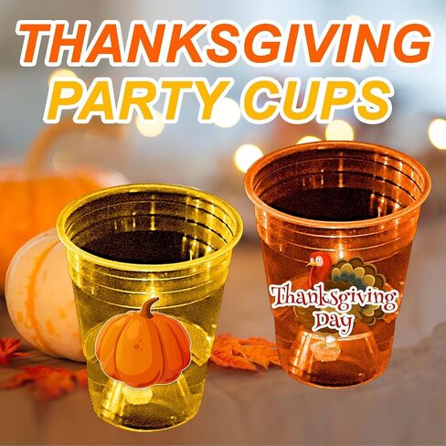 mishunyus 24 Pcs Glow Thanksgiving Cups for Thanksgiving Party Favors for Orange Yellow Cups, Fall Party & Thanksgiving Party Nighttime Event Decorations(16 oz) in Kuwait