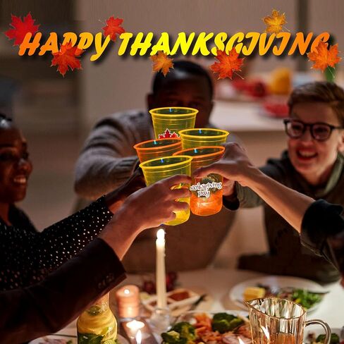 mishunyus 24 Pcs Glow Thanksgiving Cups for Thanksgiving Party Favors for Orange Yellow Cups, Fall Party & Thanksgiving Party Nighttime Event Decorations(16 oz) in Kuwait
