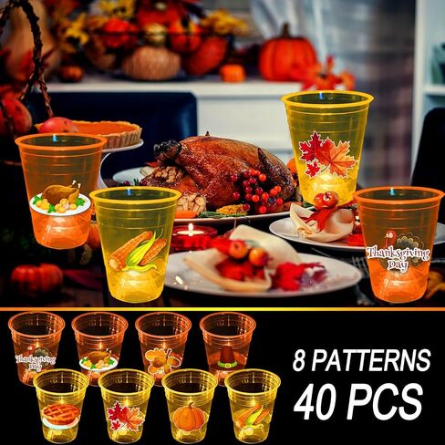 mishunyus 24 Pcs Glow Thanksgiving Cups for Thanksgiving Party Favors for Orange Yellow Cups, Fall Party & Thanksgiving Party Nighttime Event Decorations(16 oz) in Kuwait