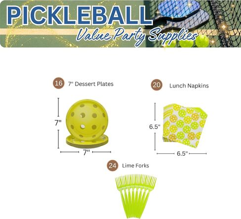 Blue Orchards Pickleball Value Party Supplies (60 Pieces for 16 Guests) - Pickleball Party Decorations, Sports Themed Birthday Baby Shower Party Supplies, Disposable paper Plates and Napkins in Saudi Arabia