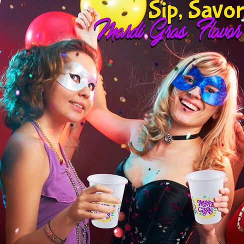 Fun Express - Mardi Gras Disposable Cups (50pc) for Mardi Gras - Party Supplies - Drinkware - Disposable Cups - Mardi Gras - 50 Pieces in Saudi Arabia