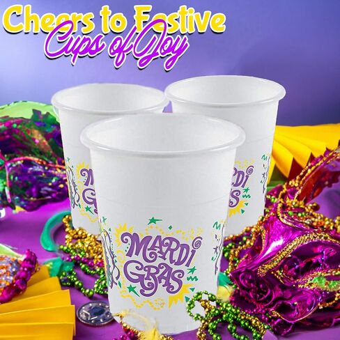 Fun Express - Mardi Gras Disposable Cups (50pc) for Mardi Gras - Party Supplies - Drinkware - Disposable Cups - Mardi Gras - 50 Pieces in Saudi Arabia