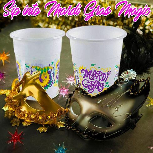 Fun Express - Mardi Gras Disposable Cups (50pc) for Mardi Gras - Party Supplies - Drinkware - Disposable Cups - Mardi Gras - 50 Pieces in Saudi Arabia