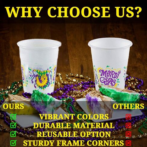 Fun Express - Mardi Gras Disposable Cups (50pc) for Mardi Gras - Party Supplies - Drinkware - Disposable Cups - Mardi Gras - 50 Pieces in Saudi Arabia