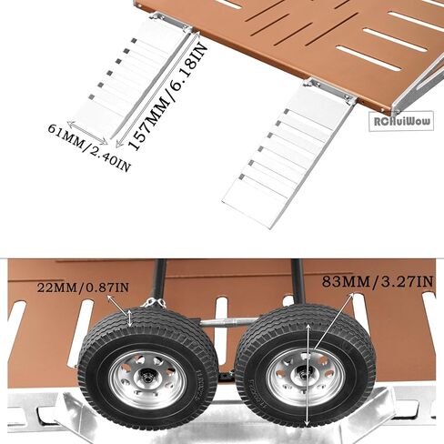 RC Alloy Aluminium Flatbed Trailer Kit Upgrades Part for 1/8 1/10 RC Crawler TRX4 TRX6 Axia1 SCX10 D90 Redcat GEN8,Trailer with Trailer Hook Coupler & Kinetic Winch Strap,Black w/Brown in Kuwait