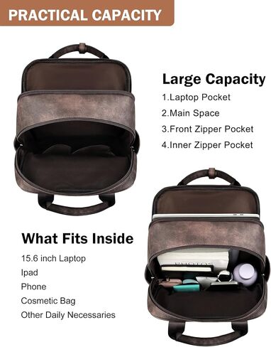 MASINTOR Leather Laptop Backpack for Women, Stylish Computer Backpack College Business Work Shoulder Bags Work and Travel Retro Green in Kuwait