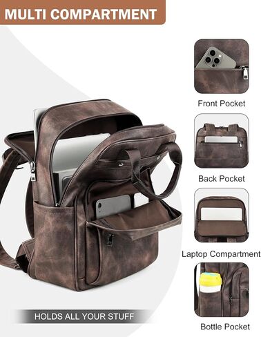 MASINTOR Leather Laptop Backpack for Women, Stylish Computer Backpack College Business Work Shoulder Bags Work and Travel Retro Green in Kuwait