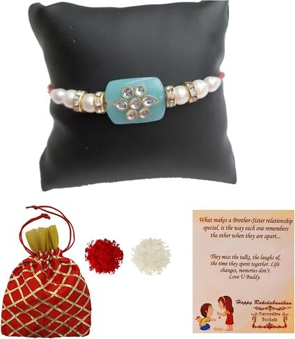 Adult Rakhi | Rakhi for Brother :Rakhi for Bhaiya :Handcrafted mauli Rakhi Combo with Greeting Card & Roli Chawal: Rakshabandhan Traditional moli Rakhi for Men in Saudi Arabia