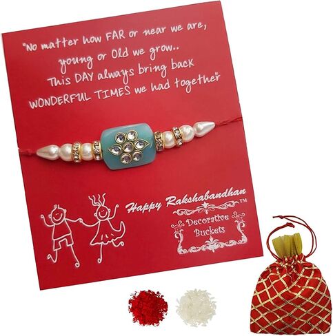 Adult Rakhi | Rakhi for Brother :Rakhi for Bhaiya :Handcrafted mauli Rakhi Combo with Greeting Card & Roli Chawal: Rakshabandhan Traditional moli Rakhi for Men in Saudi Arabia