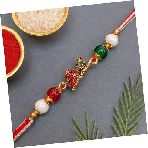 Adult Rakhi | Rakhi for Brother :Rakhi for Bhaiya :Handcrafted mauli Rakhi Combo with Greeting Card & Roli Chawal: Rakshabandhan Traditional moli Rakhi for Men in Saudi Arabia