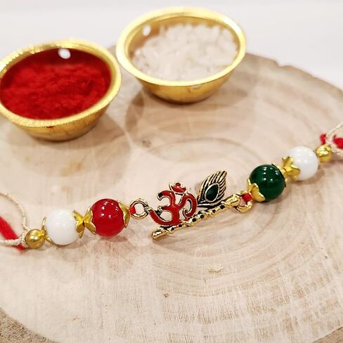 Adult Rakhi | Rakhi for Brother :Rakhi for Bhaiya :Handcrafted mauli Rakhi Combo with Greeting Card & Roli Chawal: Rakshabandhan Traditional moli Rakhi for Men in Saudi Arabia