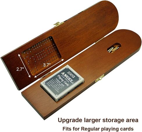 Juegoal Wood Cribbage Board Game Set 3 Tracks with Metal Pegs, Cards, Storage Area in Kuwait