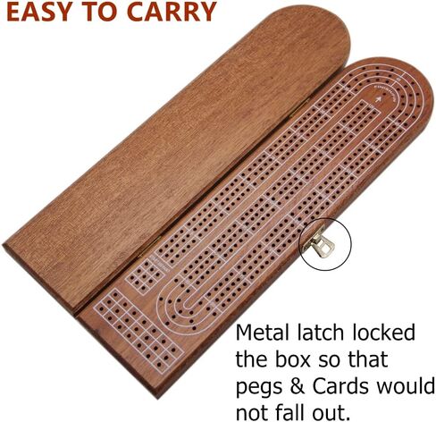 Juegoal Wood Cribbage Board Game Set 3 Tracks with Metal Pegs, Cards, Storage Area in Kuwait