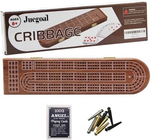 Juegoal Wood Cribbage Board Game Set 3 Tracks with Metal Pegs, Cards, Storage Area in Kuwait