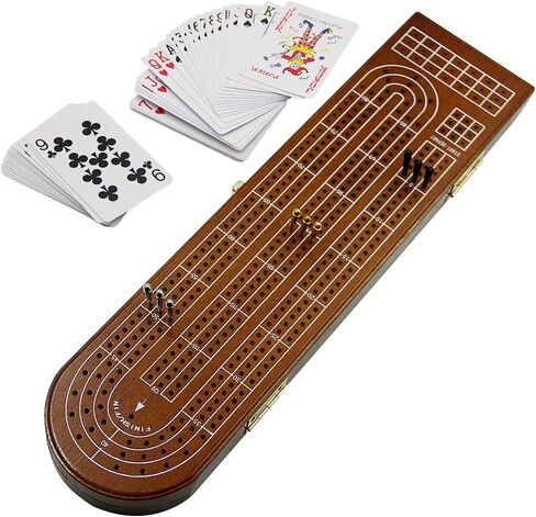 Juegoal Wood Cribbage Board Game Set 3 Tracks with Metal Pegs, Cards, Storage Area in Kuwait