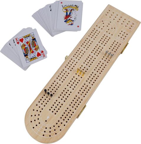 Juegoal Wood Cribbage Board Game Set 3 Tracks with Metal Pegs, Cards, Storage Area in Kuwait