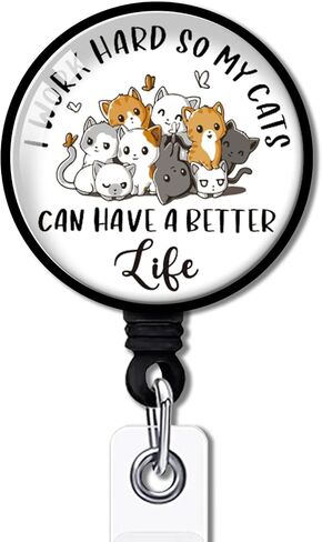 YAZMEEN I Work Hard So My Cats Can Have A Better Life Retractable Badge Reel with Alligator Clip Funny ID Badge Holder for Cat Lover Cute Cats Badge Clear Card Holder for Office Worker Nurse Doctor in Saudi Arabia