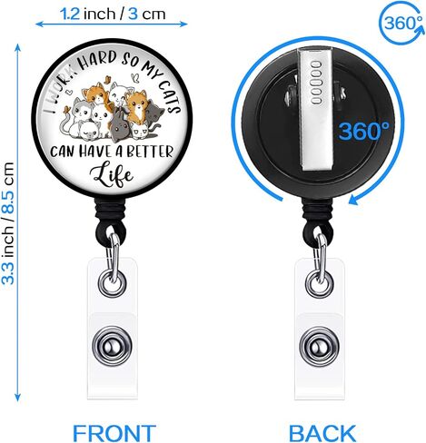 YAZMEEN I Work Hard So My Cats Can Have A Better Life Retractable Badge Reel with Alligator Clip Funny ID Badge Holder for Cat Lover Cute Cats Badge Clear Card Holder for Office Worker Nurse Doctor in Saudi Arabia