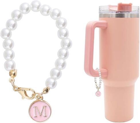 Letter Charm Accessories for Stanley Cup, Pearl Chain Initial Name ID Personalized Handle Charm for Stanley Tumbler Handle Charms in Saudi Arabia