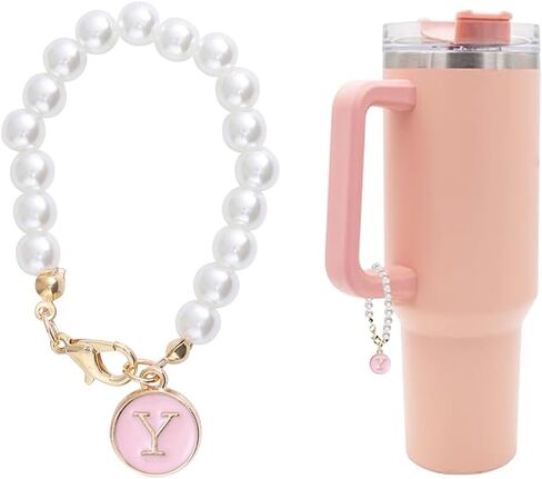 Letter Charm Accessories for Stanley Cup, Pearl Chain Initial Name ID Personalized Handle Charm for Stanley Tumbler Handle Charms in Saudi Arabia
