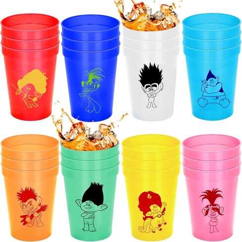 Cartoon Plastic Cups Happy Birthday Party Supplies 12 OZ Reusable Durable Kids Cups 3 Styles Drinking Toddler Cups with Variety Artwork Fun Drinkware Theme Party Supplies Birthday Party Decorations in Saudi Arabia