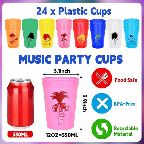 Cartoon Plastic Cups Happy Birthday Party Supplies 12 OZ Reusable Durable Kids Cups 3 Styles Drinking Toddler Cups with Variety Artwork Fun Drinkware Theme Party Supplies Birthday Party Decorations in Saudi Arabia
