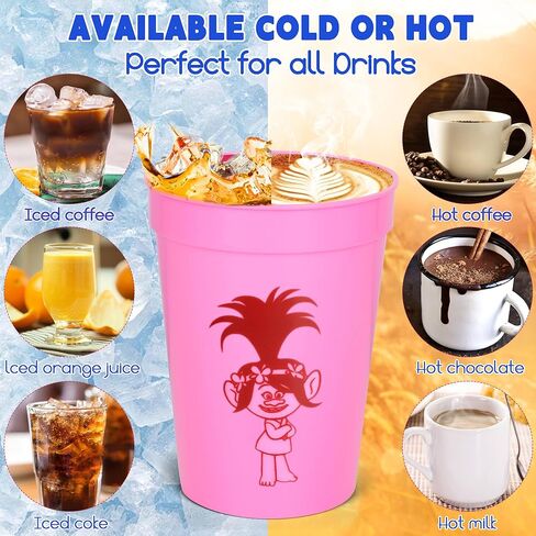 Cartoon Plastic Cups Happy Birthday Party Supplies 12 OZ Reusable Durable Kids Cups 3 Styles Drinking Toddler Cups with Variety Artwork Fun Drinkware Theme Party Supplies Birthday Party Decorations in Saudi Arabia