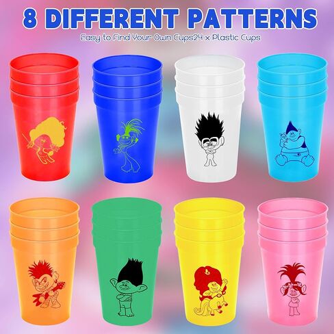 Cartoon Plastic Cups Happy Birthday Party Supplies 12 OZ Reusable Durable Kids Cups 3 Styles Drinking Toddler Cups with Variety Artwork Fun Drinkware Theme Party Supplies Birthday Party Decorations in Saudi Arabia