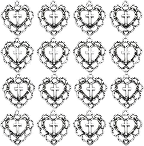 SUNNYCLUE 1 Box 50Pcs Cross Charms Tibetan Style Antique Silver Bronze Rose Cross Charm Bulk Easter Holiday Cross Crucifix Shape Small Rose Flower Charms for Jewelry Making Charm Rosary DIY Supplies in Saudi Arabia