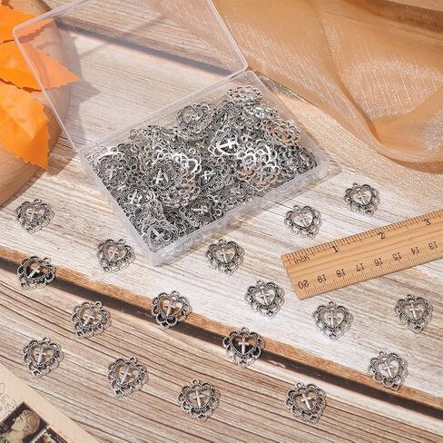 SUNNYCLUE 1 Box 50Pcs Cross Charms Tibetan Style Antique Silver Bronze Rose Cross Charm Bulk Easter Holiday Cross Crucifix Shape Small Rose Flower Charms for Jewelry Making Charm Rosary DIY Supplies in Saudi Arabia
