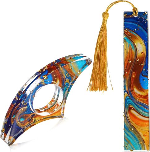 Book Page Holder, Glitter Resin Bookmarks with Tassels Thumb Bookmark Holder Book Mark Set Handmade Transparent Page Marker Book Accessories Gift for Women Read Lovers Students Teachers (Gold) in Saudi Arabia