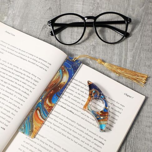 Book Page Holder, Glitter Resin Bookmarks with Tassels Thumb Bookmark Holder Book Mark Set Handmade Transparent Page Marker Book Accessories Gift for Women Read Lovers Students Teachers (Gold) in Saudi Arabia