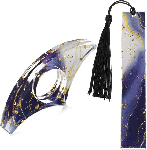 Book Page Holder, Glitter Resin Bookmarks with Tassels Thumb Bookmark Holder Book Mark Set Handmade Transparent Page Marker Book Accessories Gift for Women Read Lovers Students Teachers (Gold) in Saudi Arabia