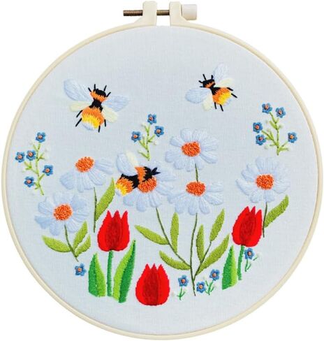 Meecaa XXXX Embroidery Kit Starter Set, Hand Embroidery Set,Pattern Printed Cross Stitch Set for Beginner Adults, with Embroidery Hoop and Instructions (Peacock) in Saudi Arabia