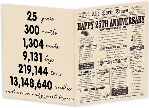 YiKaLus Large 25th Anniversary Card for Couples, Retro 25 Years Wedding Aday Gift Ideas for Him Her, Unique Silver Aday Gifts for Husband Wife in Kuwait