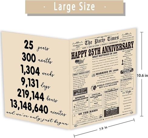 YiKaLus Large 25th Anniversary Card for Couples, Retro 25 Years Wedding Aday Gift Ideas for Him Her, Unique Silver Aday Gifts for Husband Wife in Kuwait