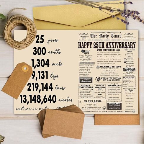 YiKaLus Large 25th Anniversary Card for Couples, Retro 25 Years Wedding Aday Gift Ideas for Him Her, Unique Silver Aday Gifts for Husband Wife in Kuwait
