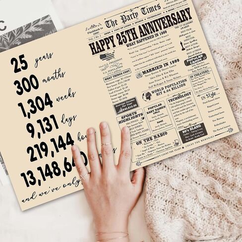 YiKaLus Large 25th Anniversary Card for Couples, Retro 25 Years Wedding Aday Gift Ideas for Him Her, Unique Silver Aday Gifts for Husband Wife in Kuwait