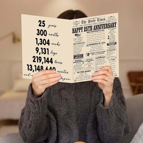 YiKaLus Large 25th Anniversary Card for Couples, Retro 25 Years Wedding Aday Gift Ideas for Him Her, Unique Silver Aday Gifts for Husband Wife in Kuwait