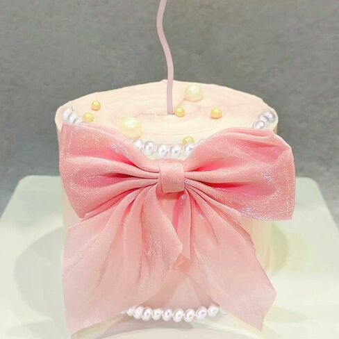Pink Ribbon Bow Cake Topper Pearl Cake Decor Coquette Birthday Cake Bachelorette Coquette Birthday Party Bow Party Decorations in Saudi Arabia