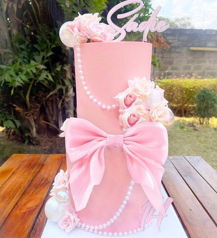 Pink Ribbon Bow Cake Topper Pearl Cake Decor Coquette Birthday Cake Bachelorette Coquette Birthday Party Bow Party Decorations in Saudi Arabia