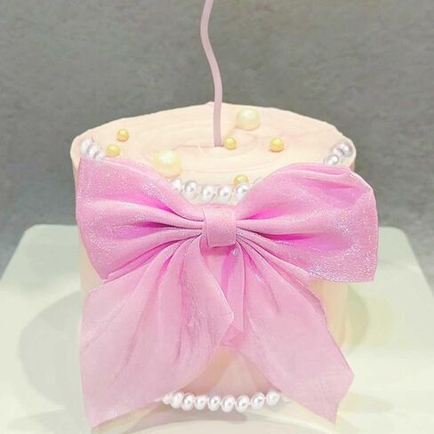 Pink Ribbon Bow Cake Topper Pearl Cake Decor Coquette Birthday Cake Bachelorette Coquette Birthday Party Bow Party Decorations in Kuwait