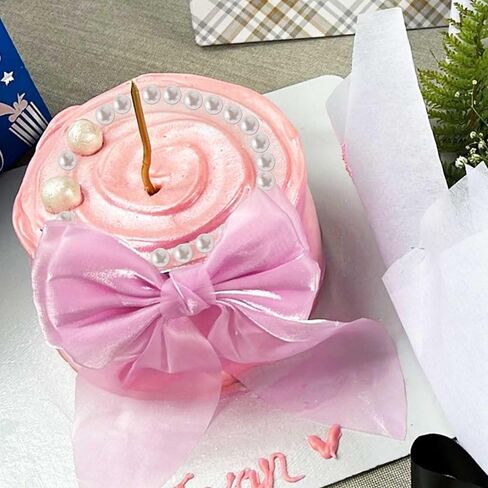 Pink Ribbon Bow Cake Topper Pearl Cake Decor Coquette Birthday Cake Bachelorette Coquette Birthday Party Bow Party Decorations in Kuwait