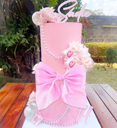 Pink Ribbon Bow Cake Topper Pearl Cake Decor Coquette Birthday Cake Bachelorette Coquette Birthday Party Bow Party Decorations in Kuwait