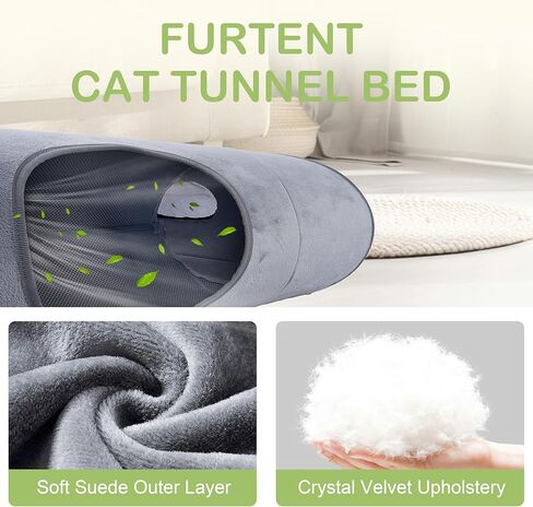 Cat Tunnel Bed for Multiple Kittens and Rabbits, Foldable Indoor Peekaboo Pet Cave, Sturdy and Scratch Resistant, Removable and Washable Soft Cushion - Cat Interactive Toys (Gray, with Door) in Saudi Arabia
