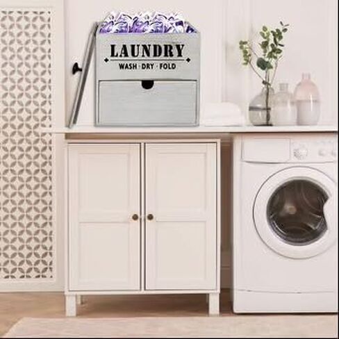 Laundry Pod Holder with Drawer for Dryer Sheets, Wall Mountable, Rustic Farmhouse Wood Color, Holds Up to 60 Pods and 300 Dryer Sheets (Farmhouse White) in Saudi Arabia