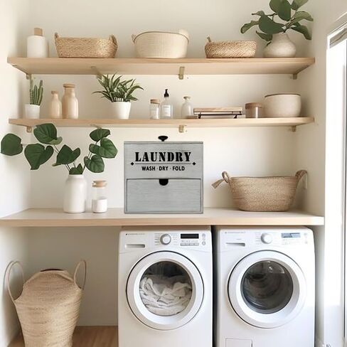 Laundry Pod Holder with Drawer for Dryer Sheets, Wall Mountable, Rustic Farmhouse Wood Color, Holds Up to 60 Pods and 300 Dryer Sheets (Farmhouse White) in Saudi Arabia