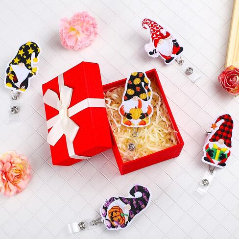 8 Pieces Holiday Badge Reels Gnome Badge Holder Felt Embroidered Retractable Badge Reel Holder with Alligator Clip for Christmas Nurse Doctor Employees (Likable Style) in Kuwait