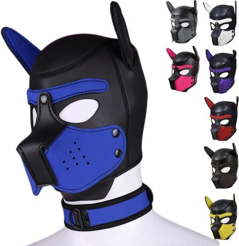 XL Adults Neoprene Pup Hood with Collar, Pup Mask, Pup Play Hood, Removable Dog Full Face Pup Hood Mask in Saudi Arabia